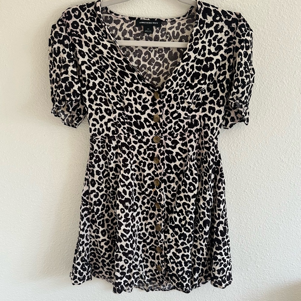 Something Navy animal print button dress